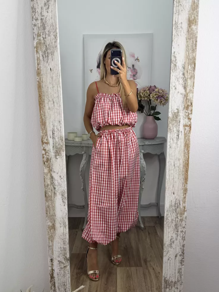 Conjunto Caparica vichy rojo
