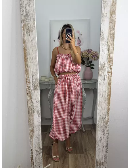 Conjunto Caparica vichy rojo