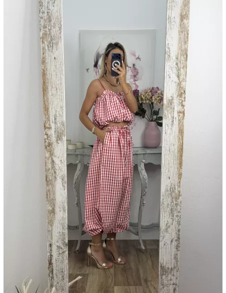 Conjunto Caparica vichy rojo
