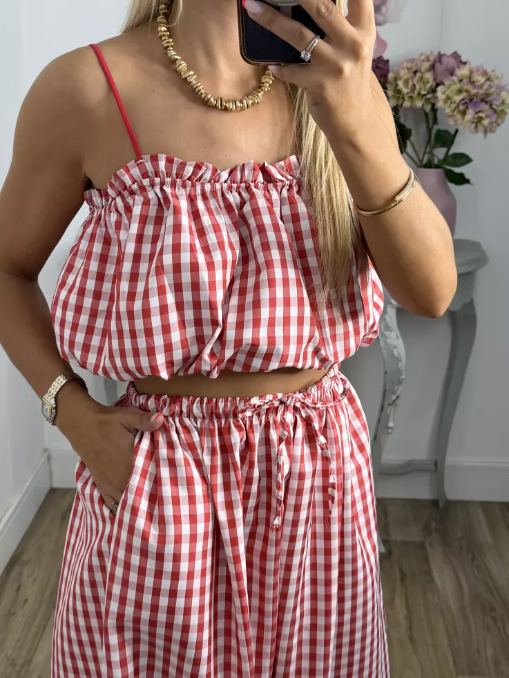 Conjunto Caparica vichy rojo
