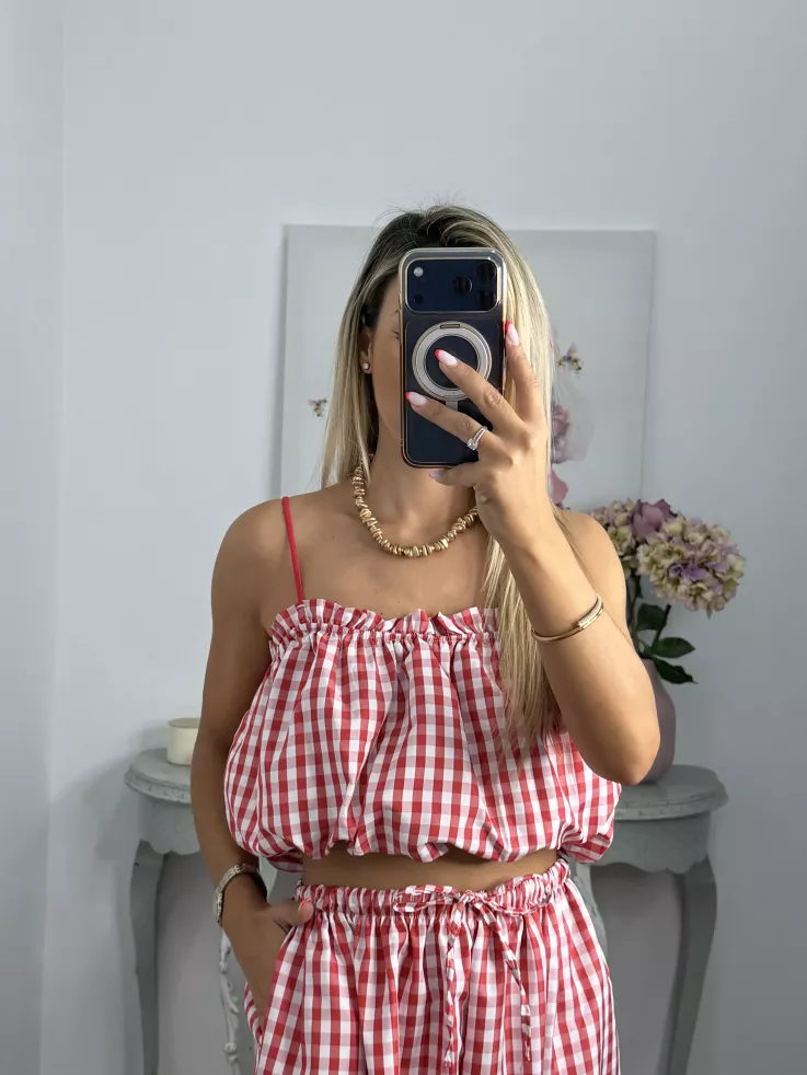 Conjunto Caparica vichy rojo