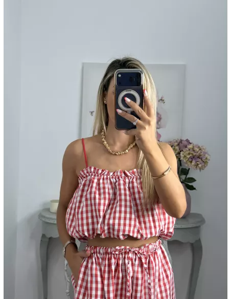 Conjunto Caparica vichy rojo