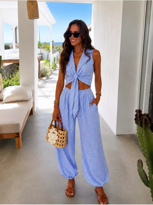 Conjunto Algarve vichy celeste