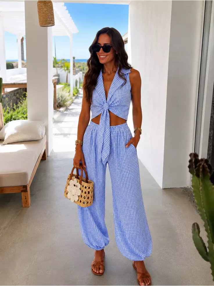 Conjunto Algarve vichy celeste