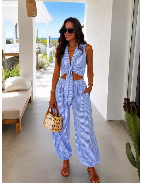 Conjunto Algarve vichy celeste