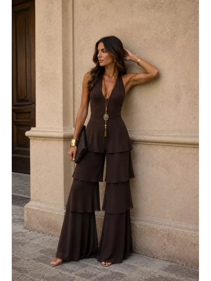 Pantalón largo volantes choco