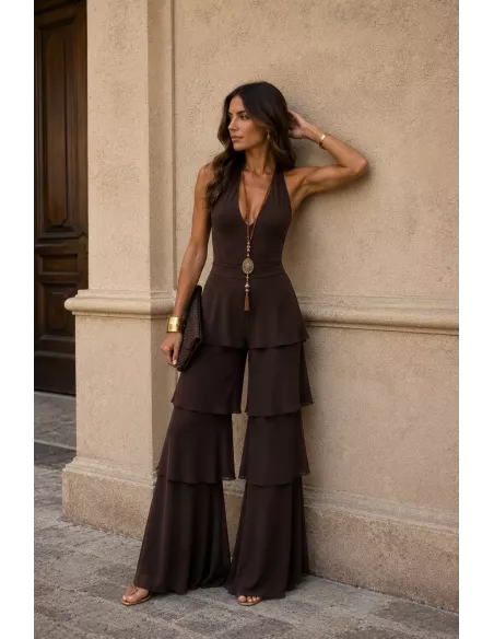 Pantalón largo volantes choco