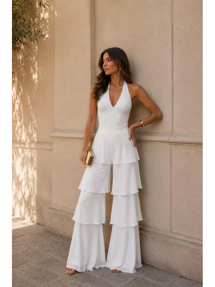 Pantalón largo volantes blanco