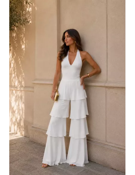 Pantalón largo volantes blanco