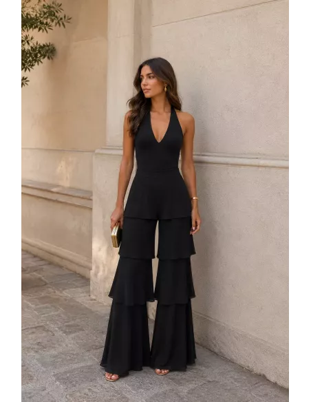 Pantalón largo volantes negro