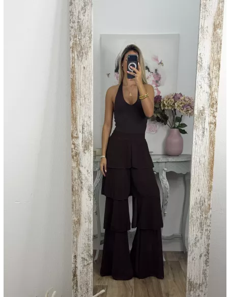 Pantalón largo volantes choco