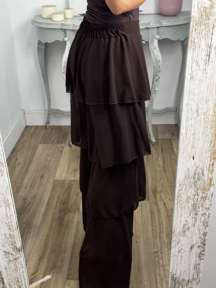 Pantalón largo volantes choco