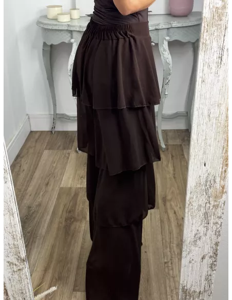 Pantalón largo volantes choco