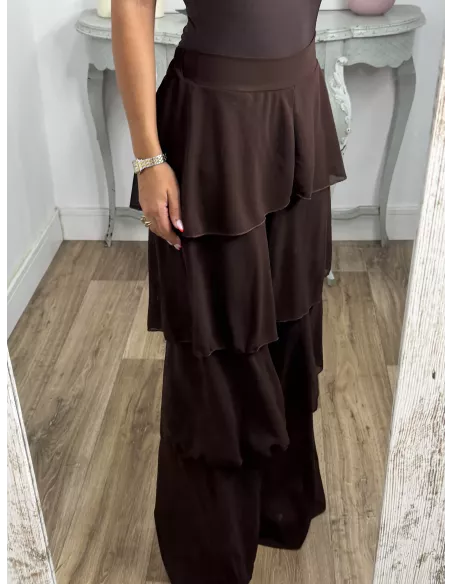 Pantalón largo volantes choco