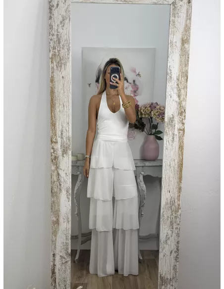 Pantalón largo volantes blanco