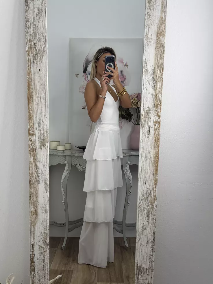 Pantalón largo volantes blanco