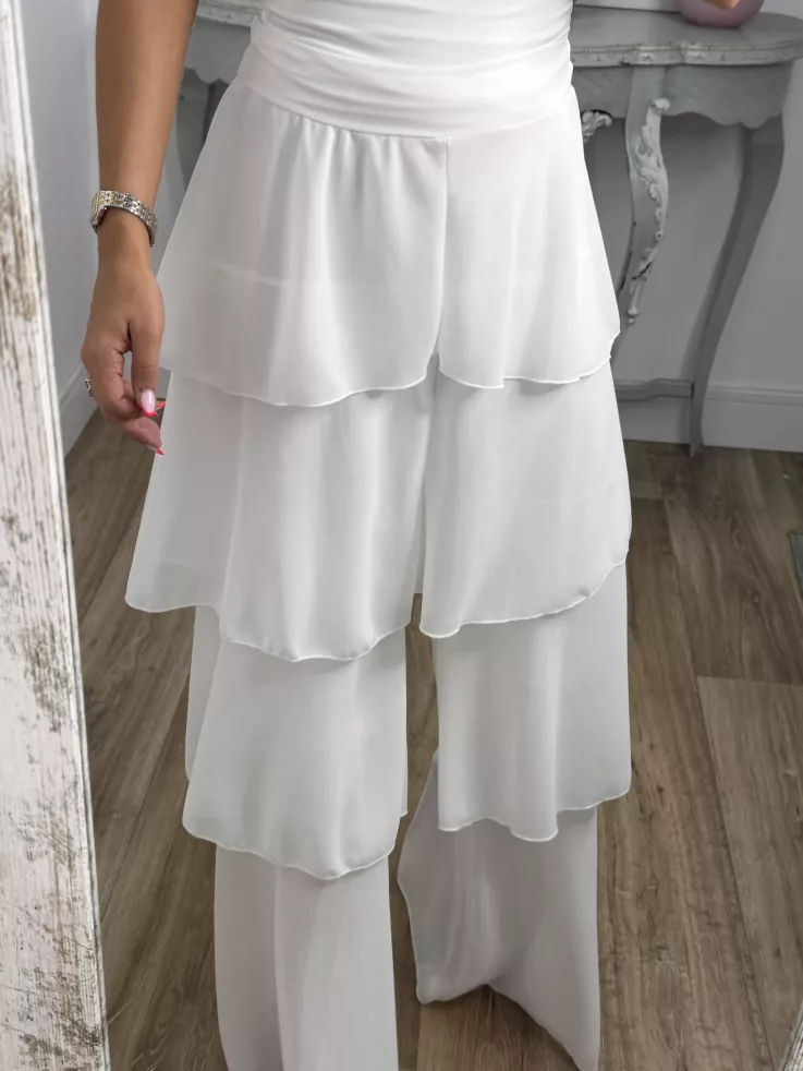Pantalón largo volantes blanco