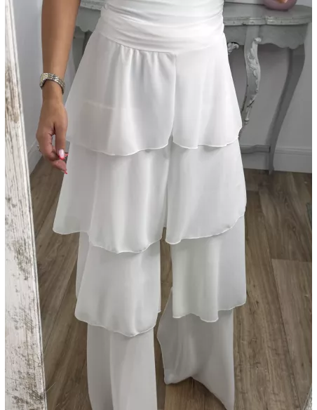 Pantalón largo volantes blanco