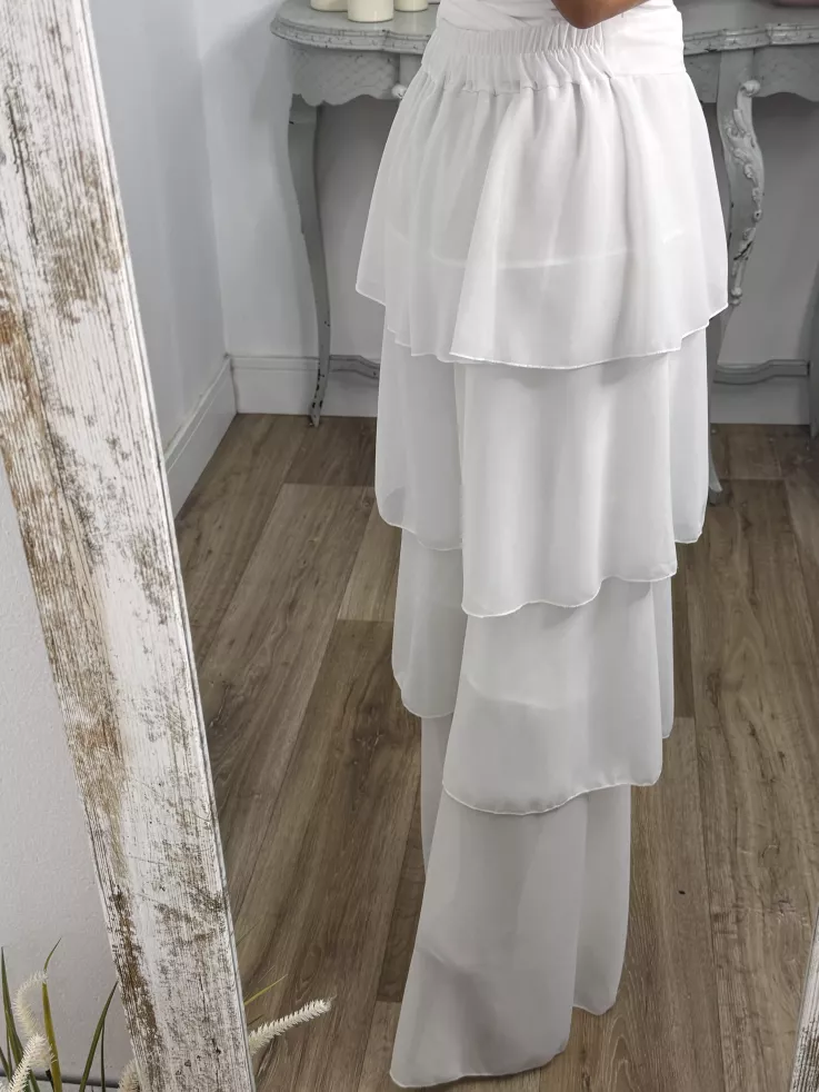 Pantalón largo volantes blanco