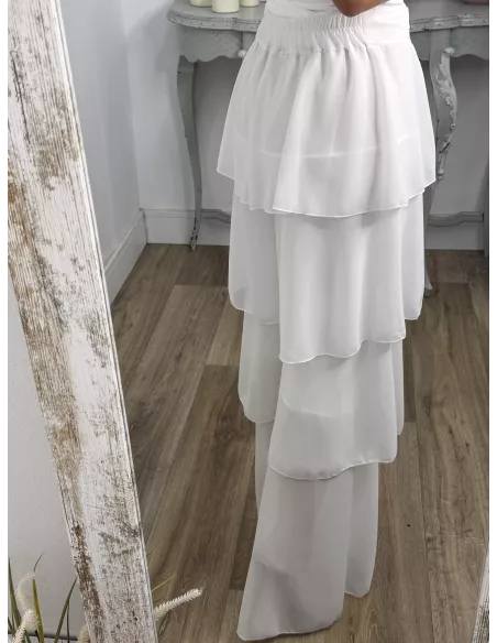 Pantalón largo volantes blanco