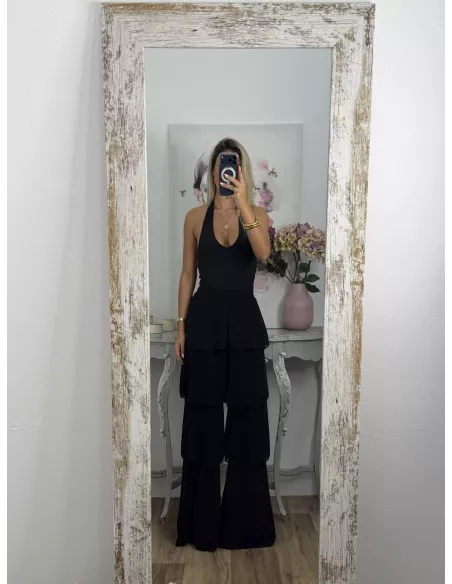 Pantalón largo volantes negro