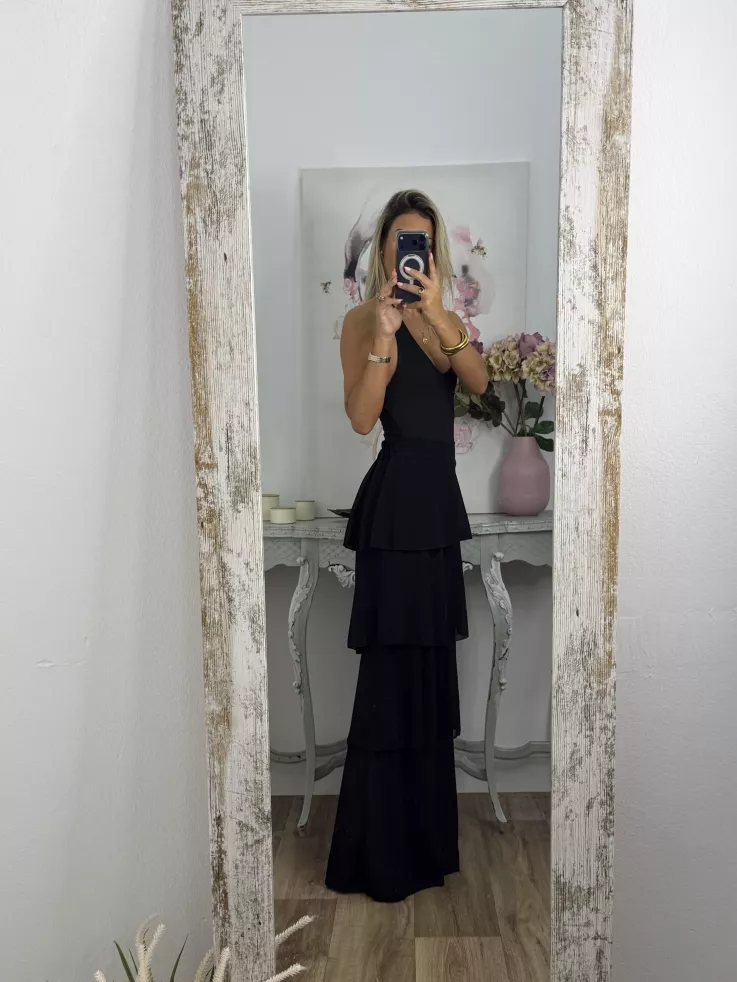 Pantalón largo volantes negro
