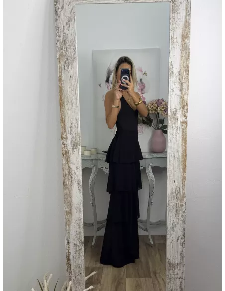 Pantalón largo volantes negro