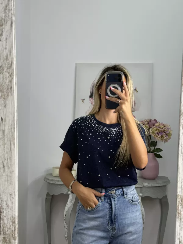 Camiseta Brillo azul efecto desgastado