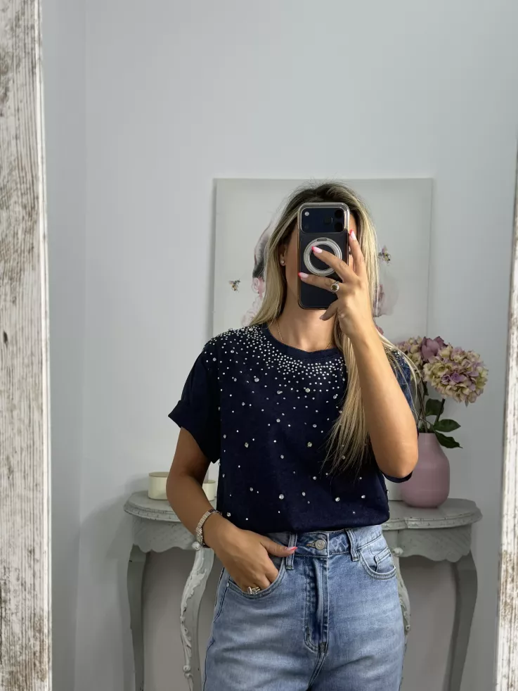 Camiseta Brillo azul efecto desgastado