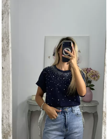 Camiseta Brillo azul efecto desgastado