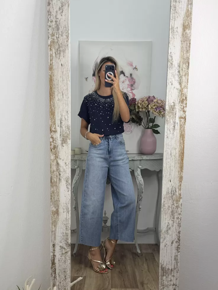Camiseta Brillo azul efecto desgastado