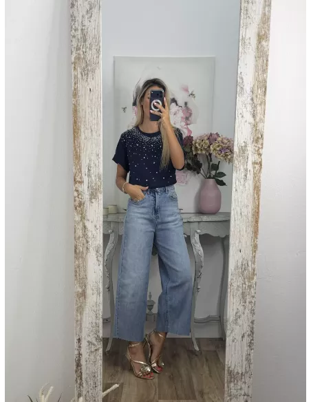 Camiseta Brillo azul efecto desgastado