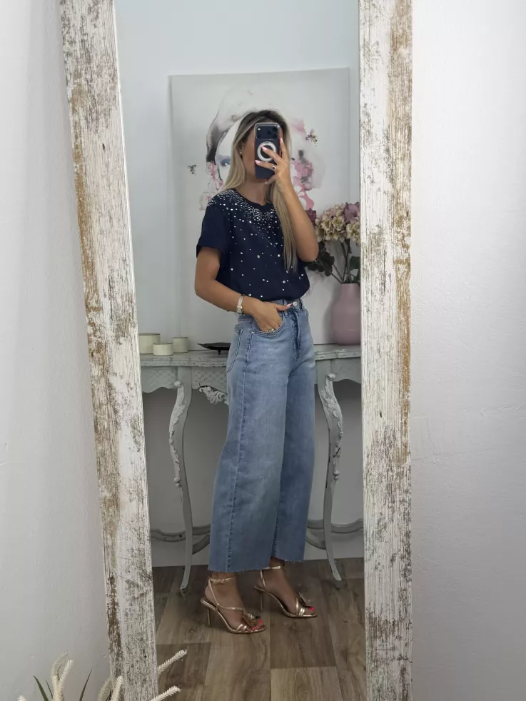 Camiseta Brillo azul efecto desgastado