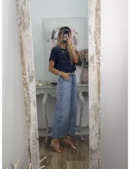 Camiseta Brillo azul efecto desgastado