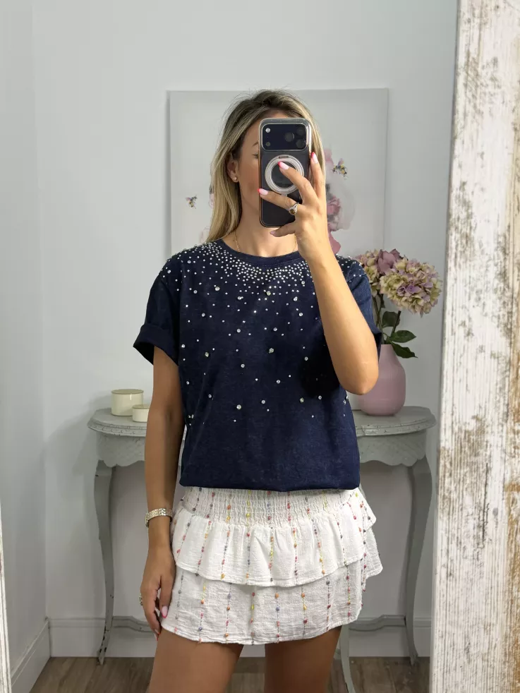 Camiseta Brillo azul efecto desgastado