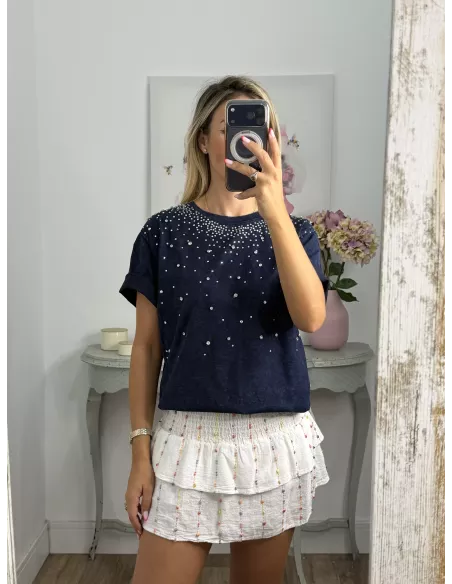 Camiseta Brillo azul efecto desgastado