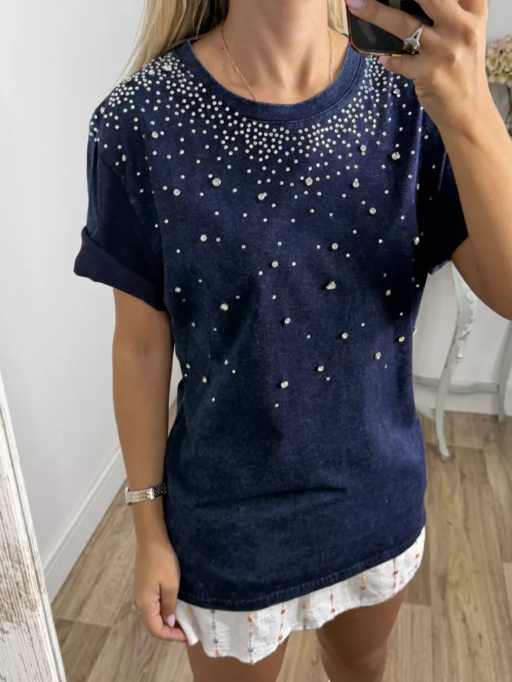 Camiseta Brillo azul efecto desgastado