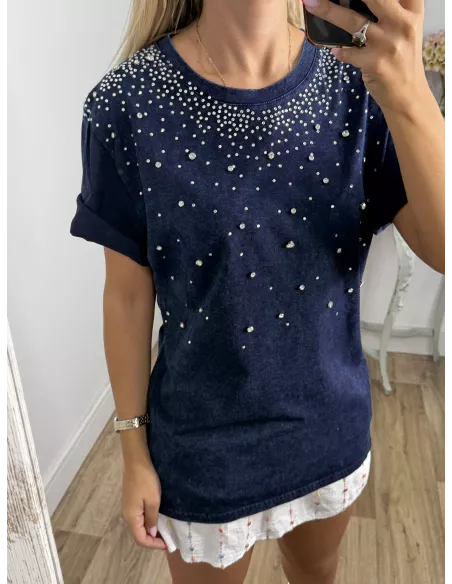 Camiseta Brillo azul efecto desgastado