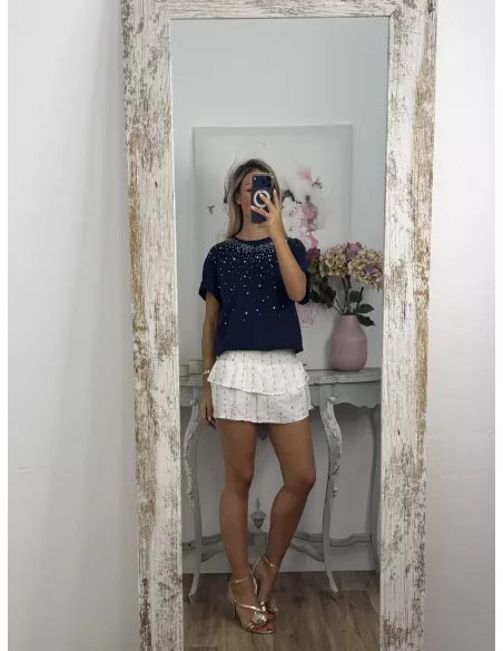 Camiseta Brillo azul efecto desgastado