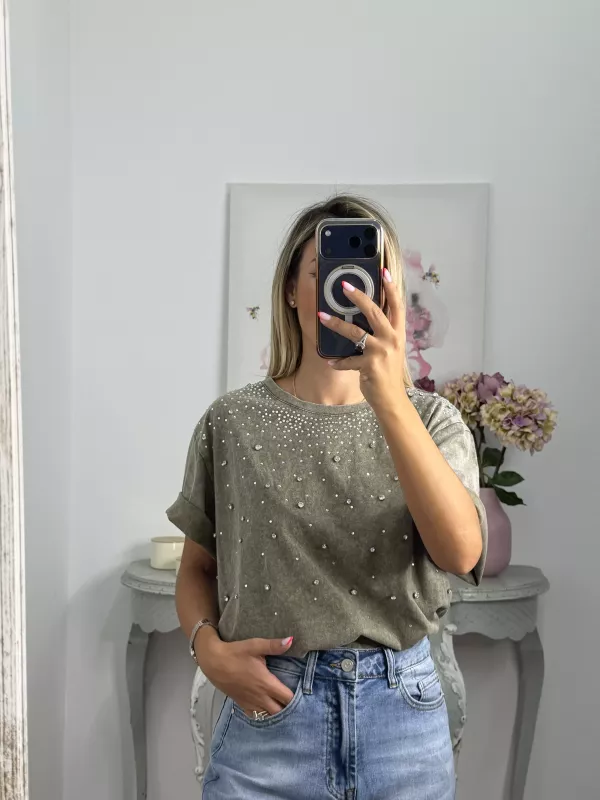 Camiseta Brillo verde efecto desgastado
