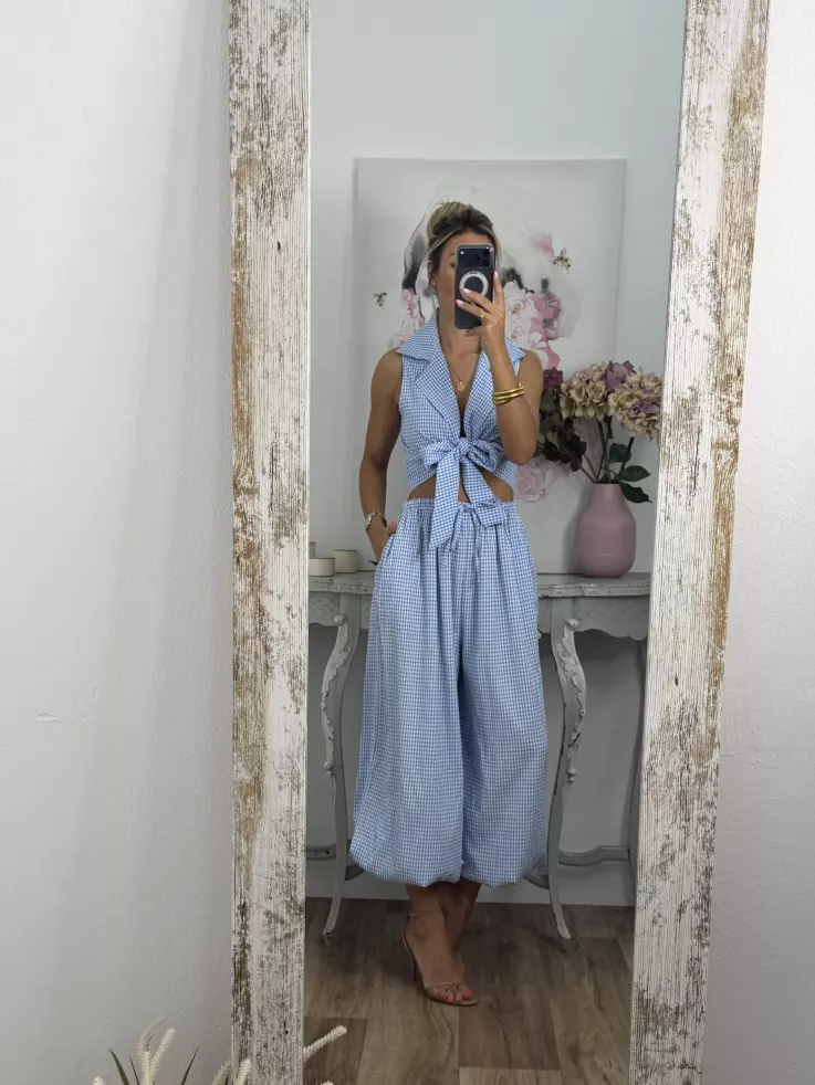 Conjunto Algarve vichy celeste