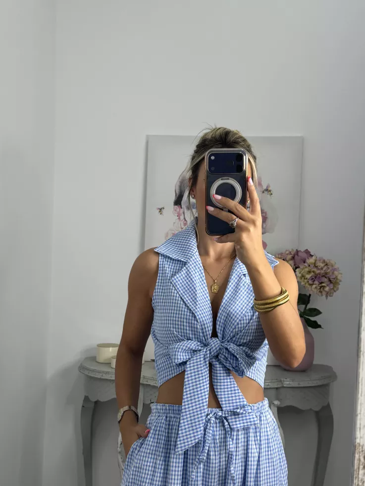 Conjunto Algarve vichy celeste