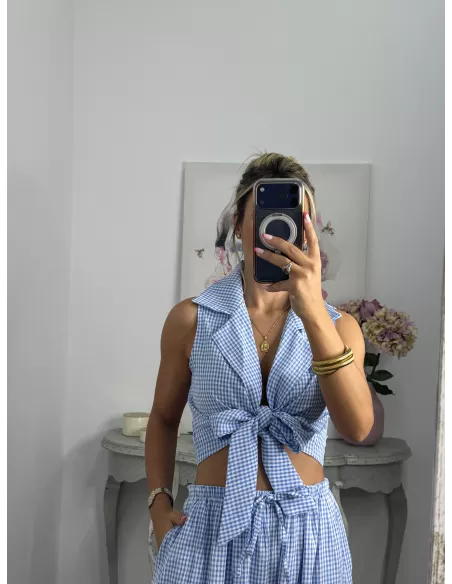 Conjunto Algarve vichy celeste