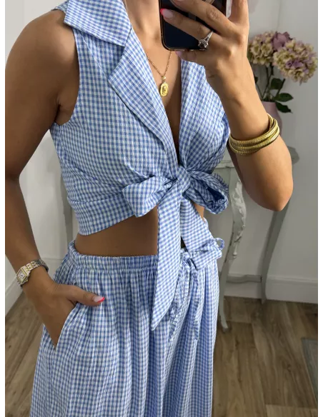 Conjunto Algarve vichy celeste