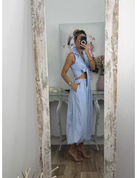 Conjunto Algarve vichy celeste