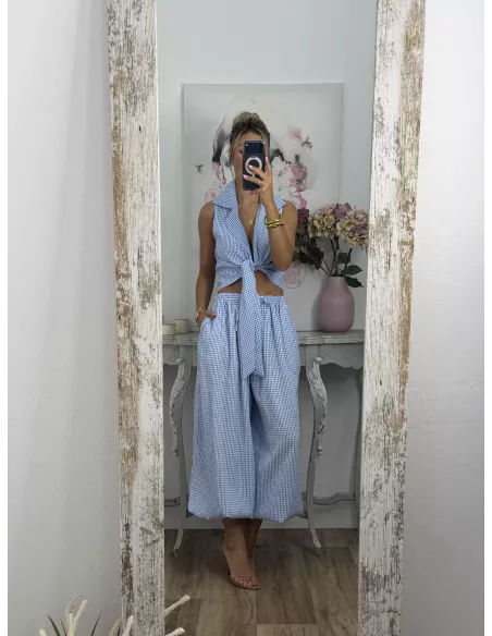 Conjunto Algarve vichy celeste