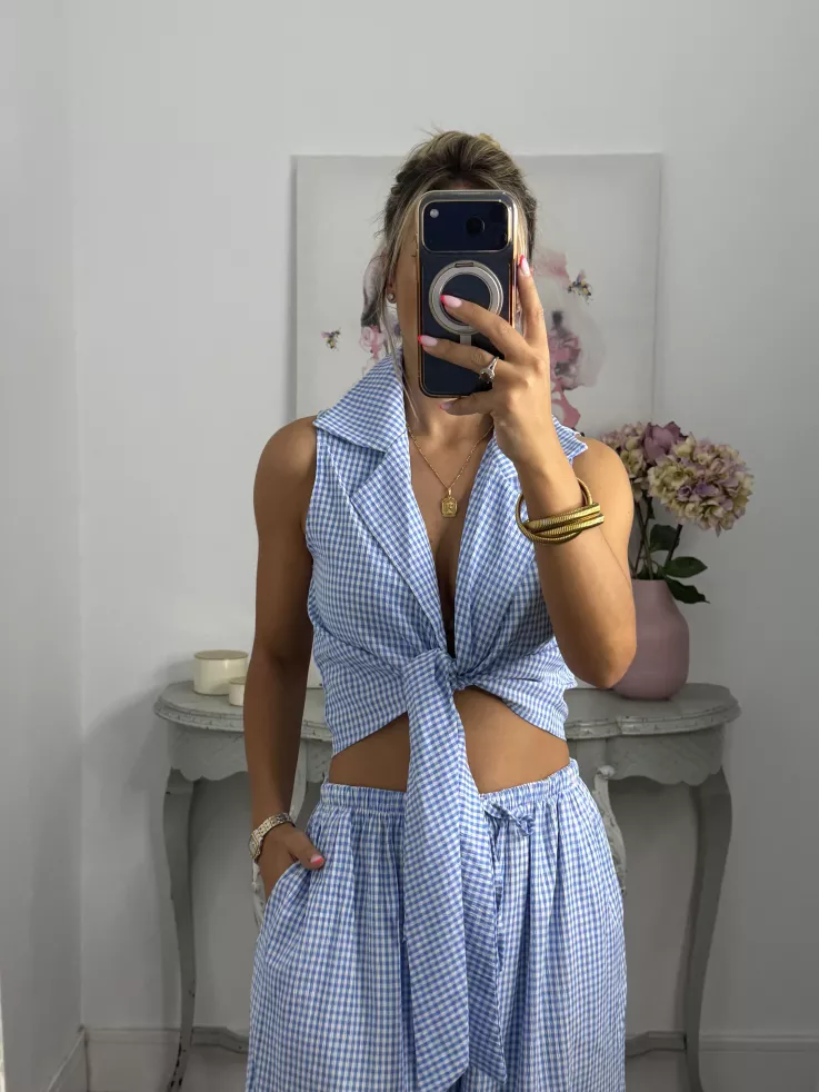 Conjunto Algarve vichy celeste