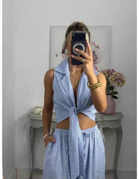 Conjunto Algarve vichy celeste