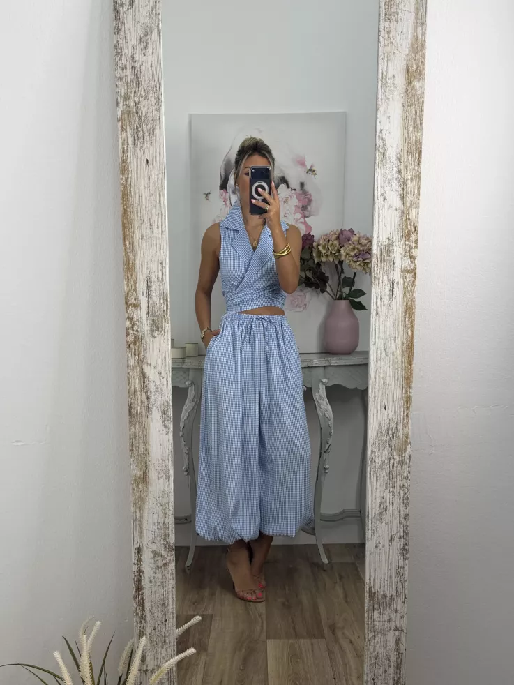 Conjunto Algarve vichy celeste