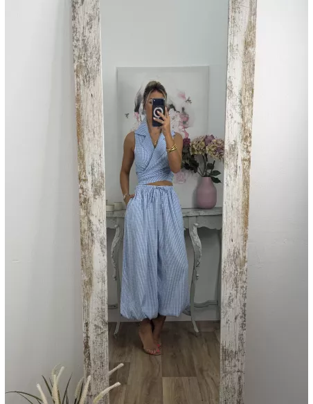 Conjunto Algarve vichy celeste
